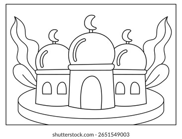 página de coloração de mesquita desenhada à mão para atividade de criança muçulmana planilha