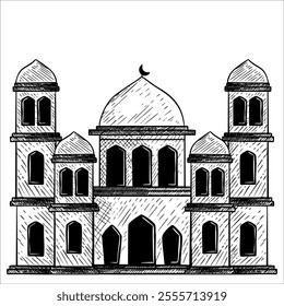 hand drawn mosque illustration design, mosque building