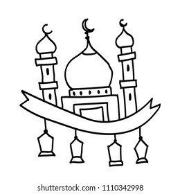 Hand drawn of Mosque with lantern, Islamic design concept - Vector drawing