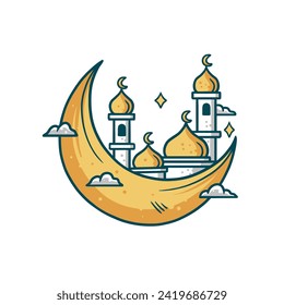mezquita dibujada a mano en la luna ilustración islámica de ramadhan kareem bueno para banner, volante, contenido de medios sociales, etc