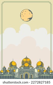 Hand drawn of mosque for ramadan with vintage Background. Vector Illustration