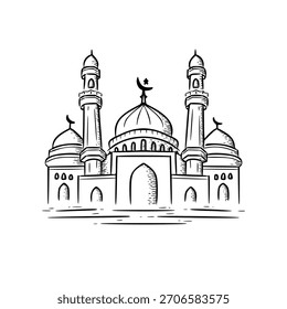 Vector de dibujo de mezquita dibujado a mano para Ramadan Kareem y Eid Mubarak