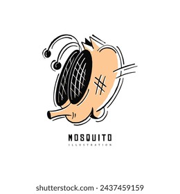 Hand drawn mosquito or insect head vector art isolated on white background