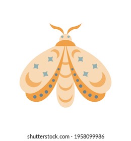 Hand drawn moth isolated on white background. Boho butterfly vector illustration. Mystery symbols. Design for birthday, party, clothing prints, greeting cards. 