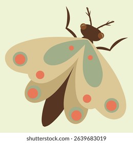 Hand drawn moth on a cream background. Drawing of a moth insect, vector illustration