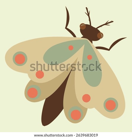 Hand drawn moth on a cream background. Drawing of a moth insect, vector illustration