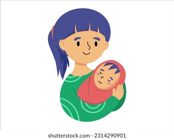 Hand drawn Mother holding baby illustration