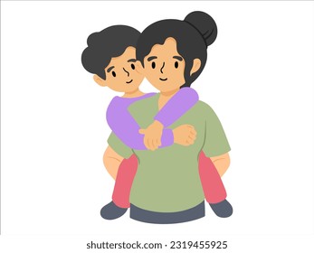 Hand drawn Mother holding child illustration