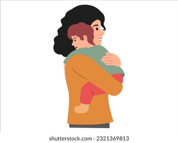 Hand drawn Mother hugging son illustration