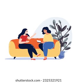 Hand Drawn mother talking to daughter in flat style isolated on background