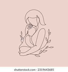 Hand drawn motherhood. Pregnant women, mother with child and womb maternity symbol minimal vector illustration set of mother maternity, ovum and pregnant