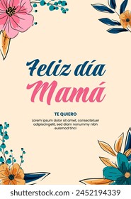 Hand drawn mothers day greeting card template in spanish