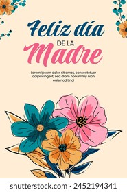 Hand drawn mothers day greeting card template in spanish