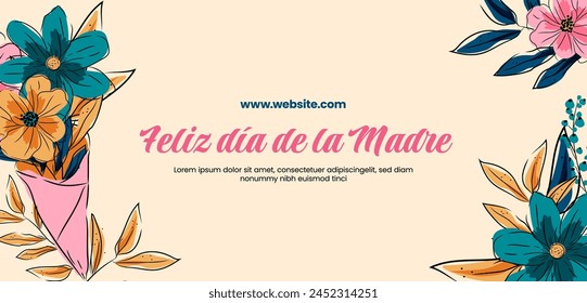 Hand drawn mothers day horizontal banner template in spanish