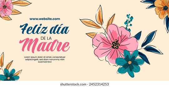 Hand drawn mothers day horizontal banner template in spanish