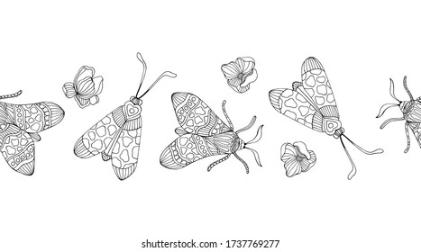 Metas dibujadas a mano coloreando la frontera vectorial para niños y adultos.
Elementos de diseño para papeles pintados, postales y carteles. Ilustración de mariposa.