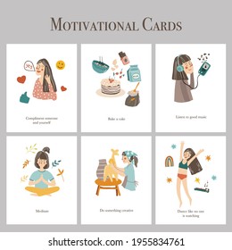 Hand drawn motivational cards. Every day to do cards. Inspirational quotes and illustrations