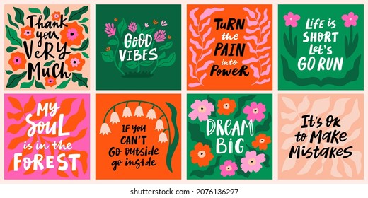 Hand drawn motivational quotes to keep inspired for success, lettering posters, greeting cards. Phrases for business goals, self development, life coach. Perfect for prints, wall art and social media