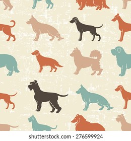 Hand drawn motley dog breeds seamless pattern. All objects are conveniently grouped and are easily editable.