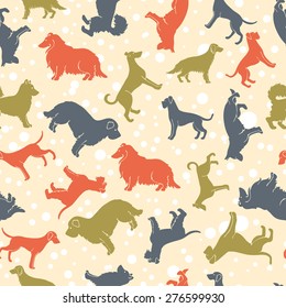 Hand drawn motley dog breeds seamless pattern. All objects are conveniently grouped and are easily editable.