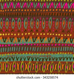 Hand drawn motley tribal seamless pattern in Indian style. All objects are conveniently grouped and are easily editable.