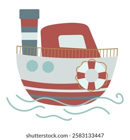 Hand drawn motor ship in flat style. Vector sea life object for your design.