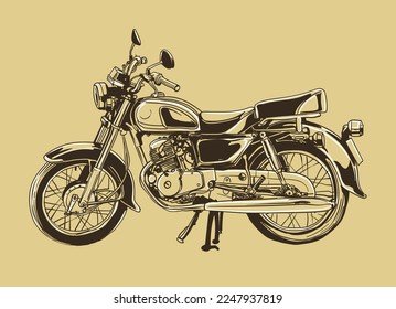 hand drawn motorcycle classic vector illustration clip art, line art collection
