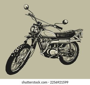 hand drawn motorcycle classic vector illustration clip art, vintage art collection in monochrome