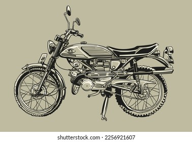 hand drawn motorcycle classic vector illustration clip art, vintage art collection in monochrome