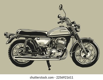 dibujos a mano de motocicleta clásica ilustración vectorial clip art, colección de arte vintage en monocromo