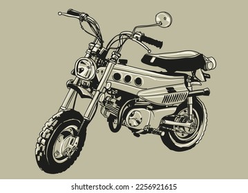 hand drawn motorcycle classic vector illustration clip art, vintage art collection in monochrome