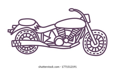 Hand drawn motorcycle. Cute doodle on white background.