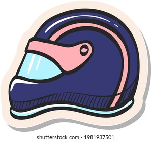 Hand drawn Motorcycle helmet icon in sticker style vector illustration