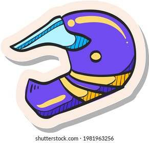Hand drawn Motorcycle helmet icon in sticker style vector illustration