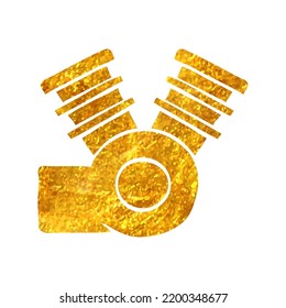 Hand drawn Motorcycle machine icon in gold foil texture vector illustration