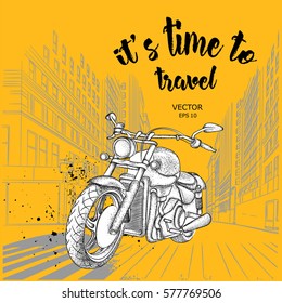 Hand drawn motorcycle on background. New York. hand drawn vector illustration