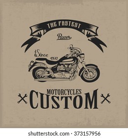 Hand drawn motorcycle with phrase "The fastest motorcycle"