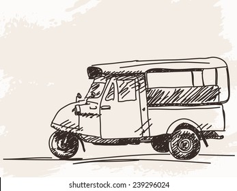 Hand drawn motorcycle rickshaw taxi Vector illustration