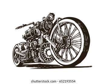 Hand drawn motorcycle vintage. Vector 