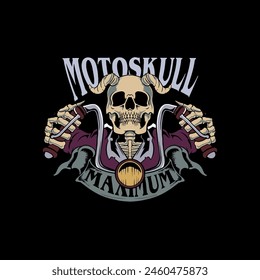 Hand drawn motoskull ride skull illustration