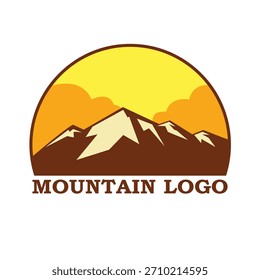 Logotipo abstracto de la montaña dibujado a mano con diseño de la puesta del sol