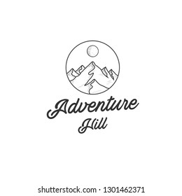 hand drawn mountain adventure logo design