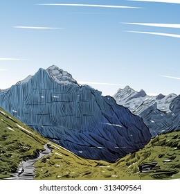 Hand drawn mountain backgrounds, vector illustration