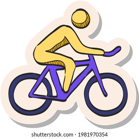 Hand drawn Mountain biker icon in sticker style vector illustration