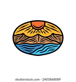 Hand Drawn Mountain Camping Design illustration vector Emblem
