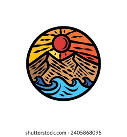Hand Drawn Mountain Camping Design illustration vector Emblem