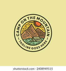 Hand Drawn Mountain Camping Logo Symbol Design illustration vector Icon Emblem