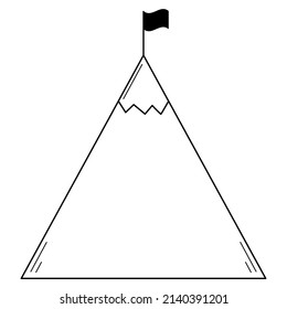 Hand drawn mountain with a flag on top. Abstract image of achieving success.