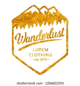 Hand drawn mountain in gold foil texture vector illustration