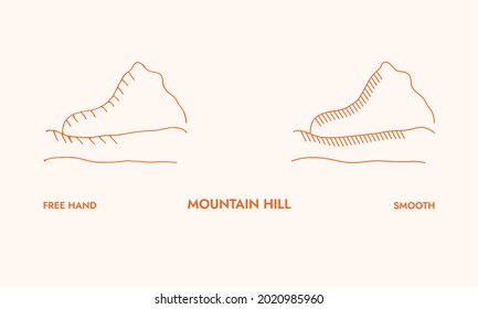 Colina de montaña dibujada a mano, logotipo, icono, línea de vectores.